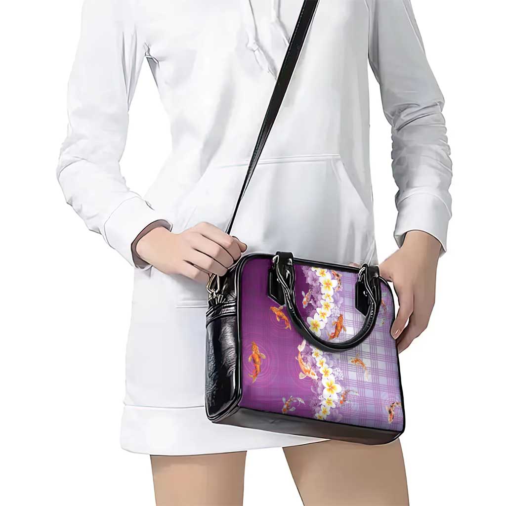 Hawaii And Japan Shoulder Handbag Plumeria Lei With Koi Fish Purple LT05 - Polynesian Pride