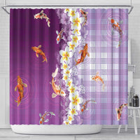 Hawaii And Japan Shower Curtain Plumeria Lei With Koi Fish Purple LT05 - Polynesian Pride