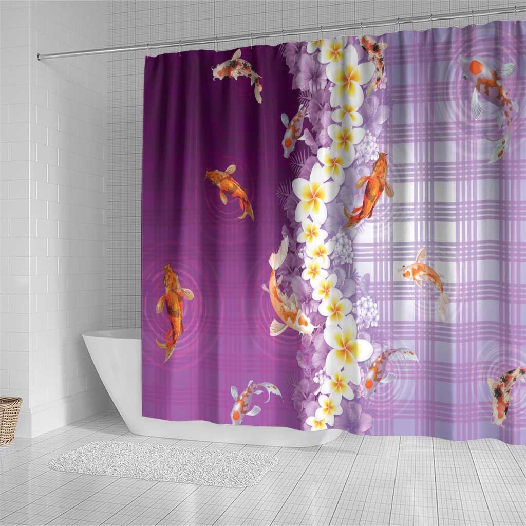 Hawaii And Japan Shower Curtain Plumeria Lei With Koi Fish Purple LT05 - Polynesian Pride