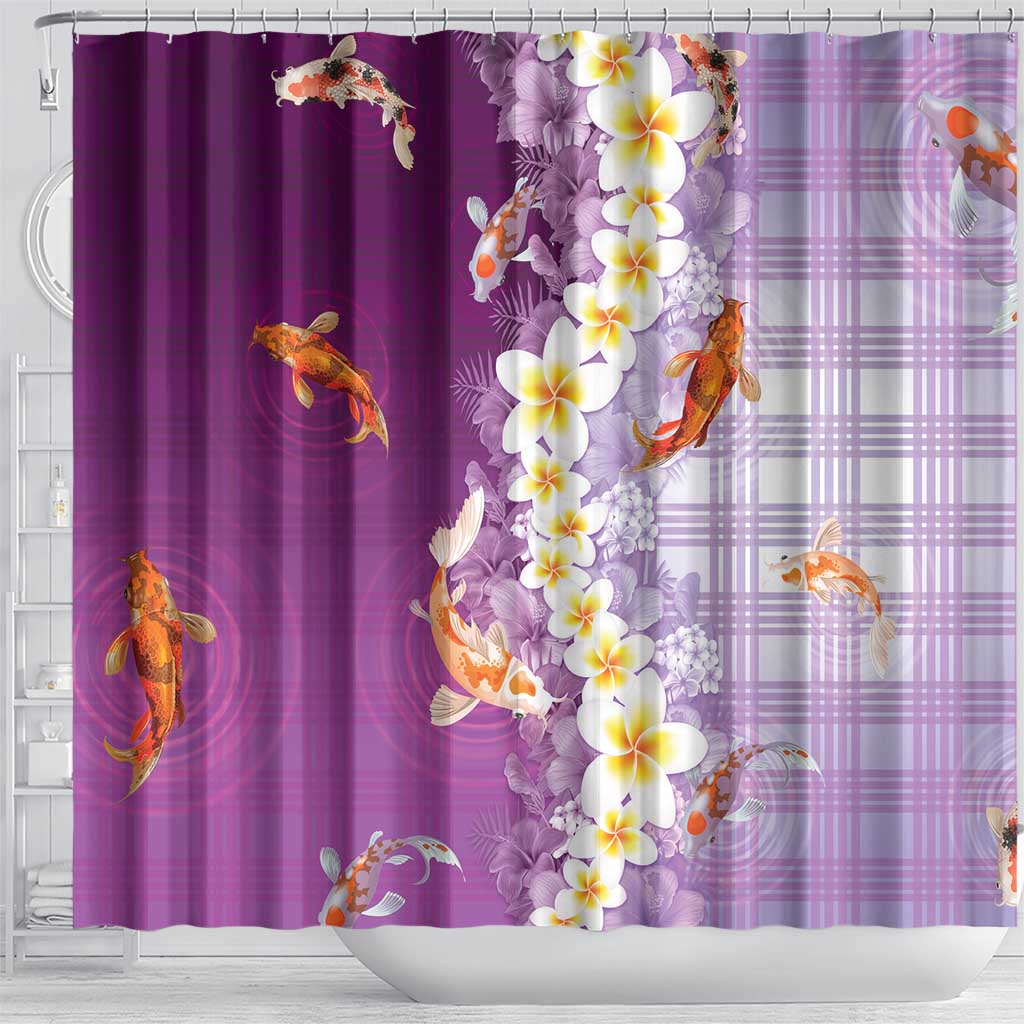 Hawaii And Japan Shower Curtain Plumeria Lei With Koi Fish Purple LT05 - Polynesian Pride