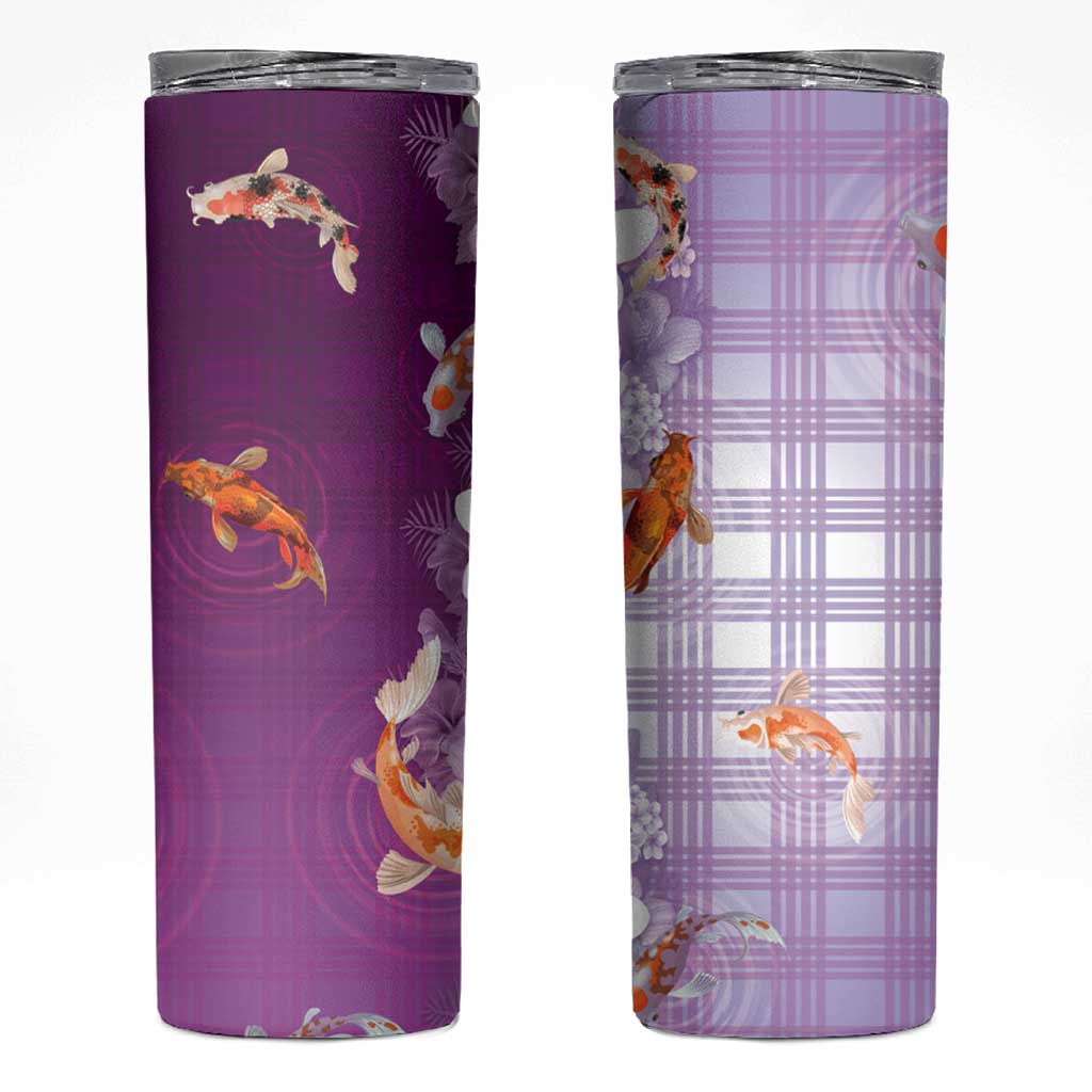 Hawaii And Japan Skinny Tumbler Plumeria Lei With Koi Fish Purple LT05 Purple - Polynesian Pride