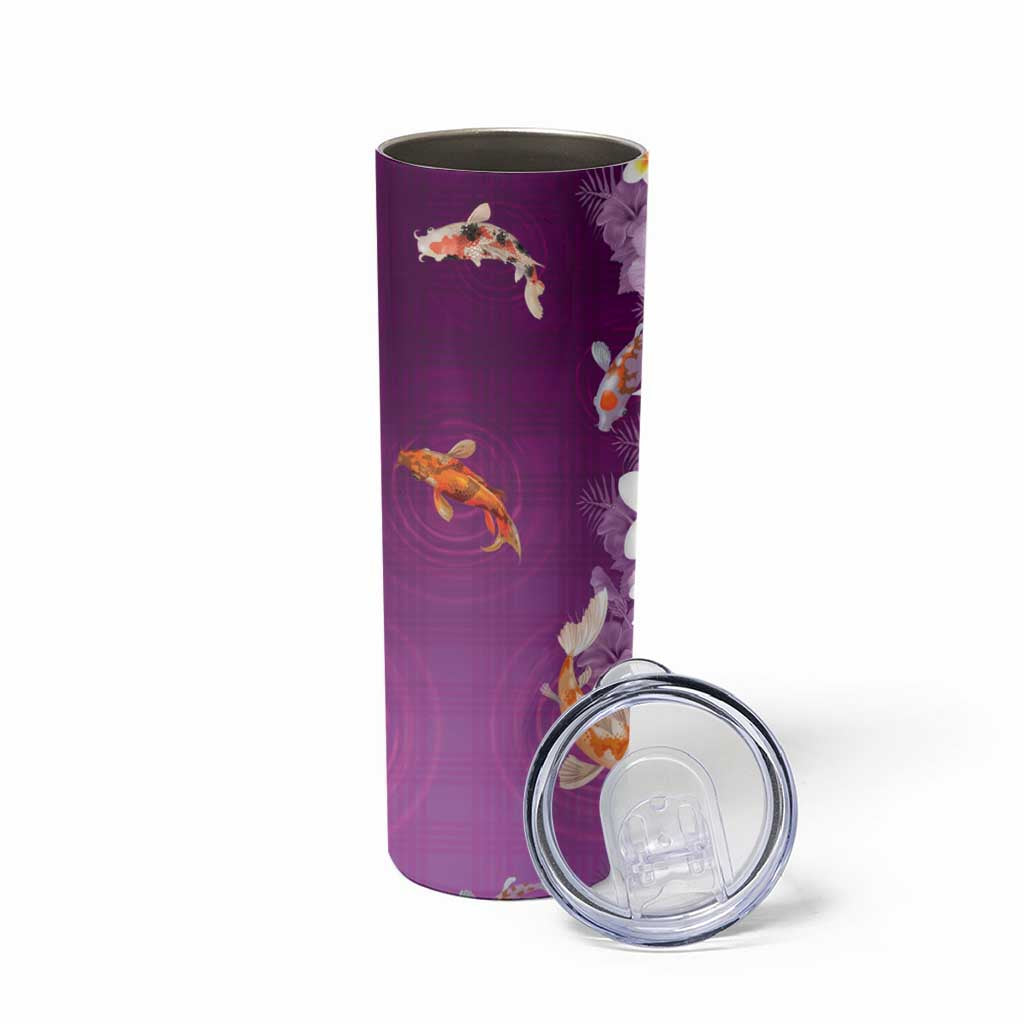 Hawaii And Japan Skinny Tumbler Plumeria Lei With Koi Fish Purple LT05 - Polynesian Pride