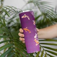 Hawaii And Japan Skinny Tumbler Plumeria Lei With Koi Fish Purple LT05 - Polynesian Pride