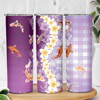 Hawaii And Japan Skinny Tumbler Plumeria Lei With Koi Fish Purple LT05 - Polynesian Pride