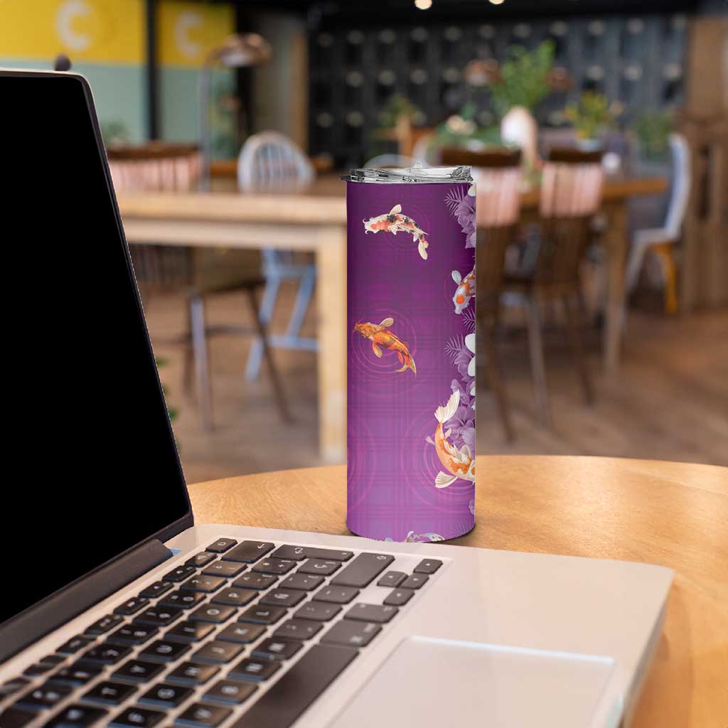 Hawaii And Japan Skinny Tumbler Plumeria Lei With Koi Fish Purple LT05 - Polynesian Pride