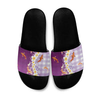 Hawaii And Japan Slide Sandals Plumeria Lei With Koi Fish Purple LT05 Purple - Polynesian Pride