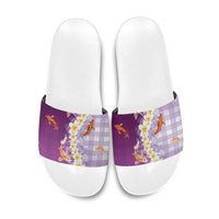 Hawaii And Japan Slide Sandals Plumeria Lei With Koi Fish Purple LT05 Purple - Polynesian Pride
