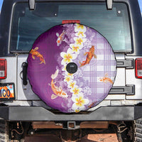 Hawaii And Japan Spare Tire Cover Plumeria Lei With Koi Fish Purple LT05 Purple - Polynesian Pride