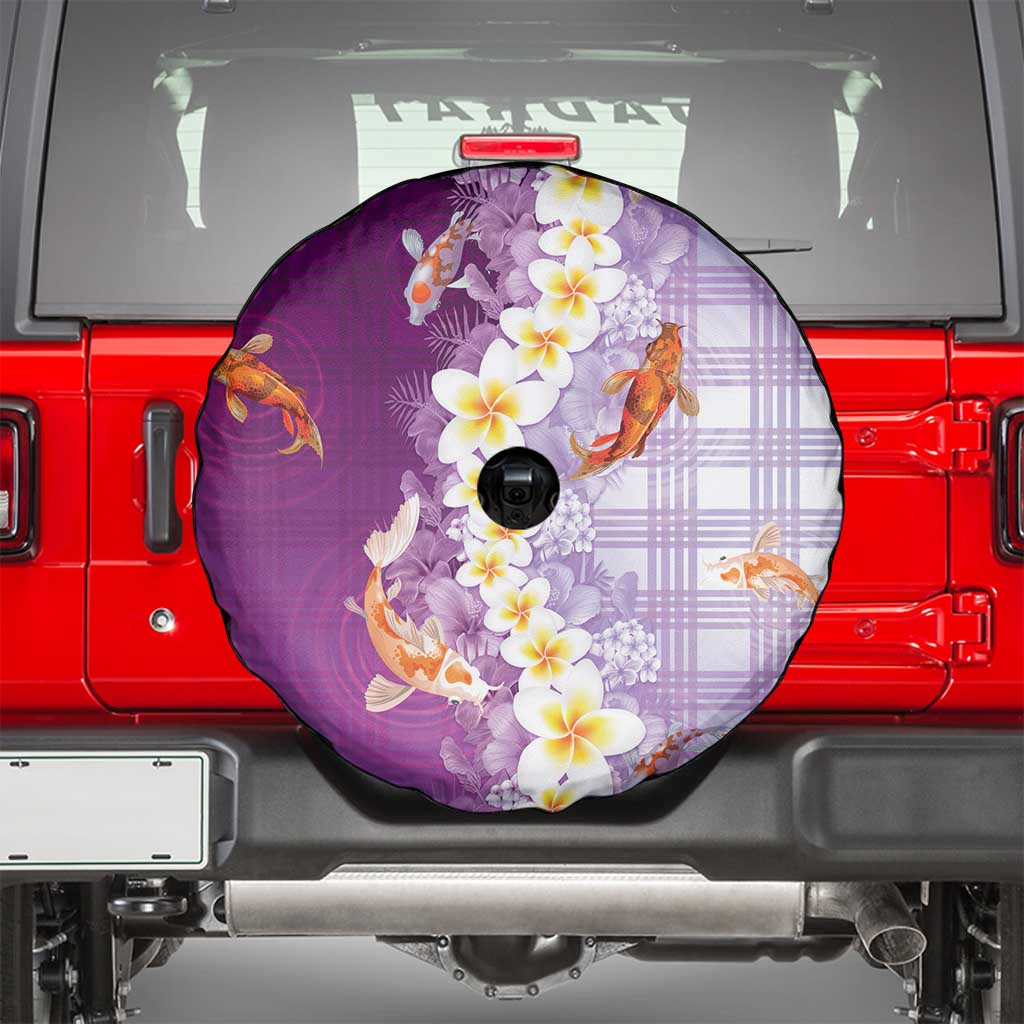 Hawaii And Japan Spare Tire Cover Plumeria Lei With Koi Fish Purple LT05 - Polynesian Pride