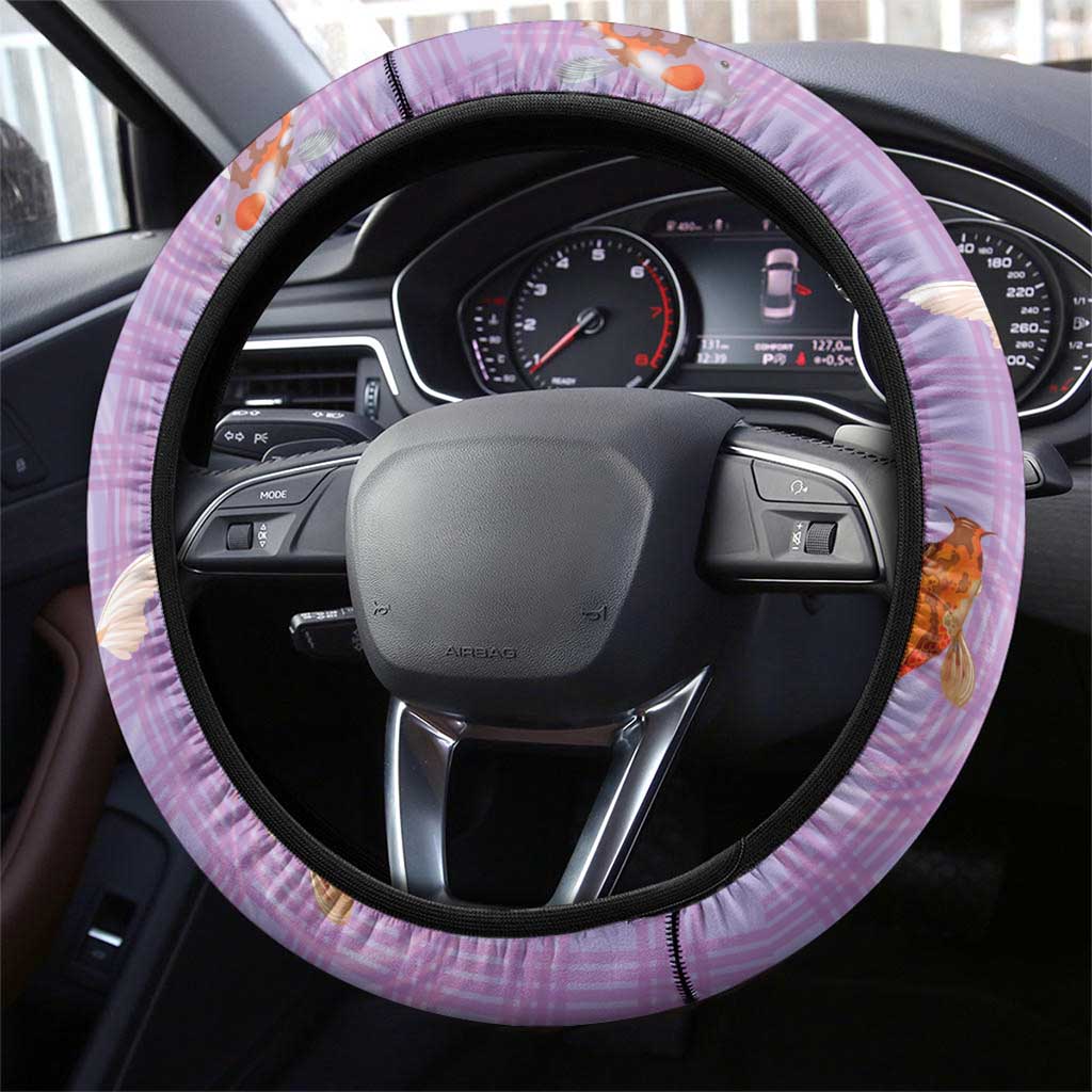 Hawaii And Japan Steering Wheel Cover Plumeria Lei With Koi Fish Purple LT05 - Polynesian Pride