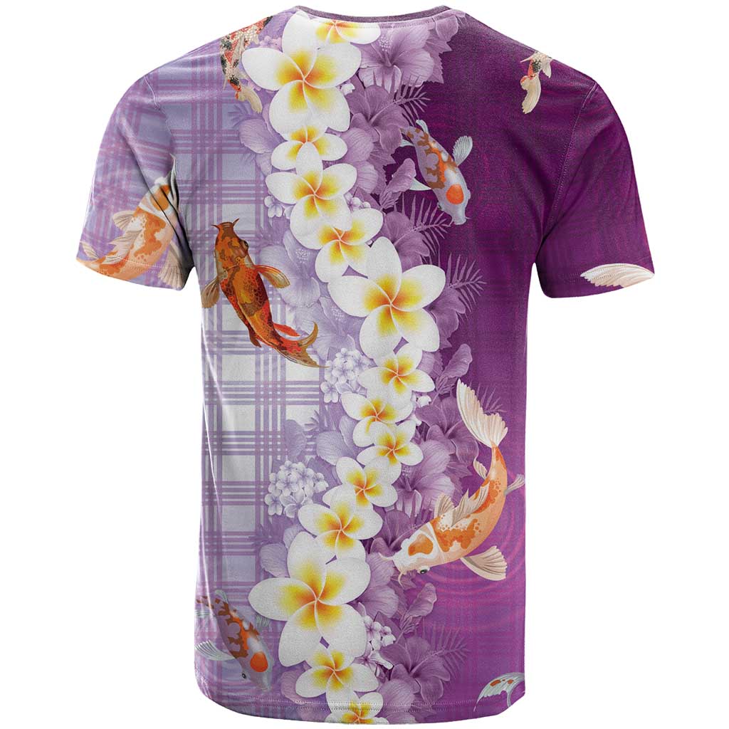 Hawaii And Japan T Shirt Plumeria Lei With Koi Fish Purple LT05 - Polynesian Pride