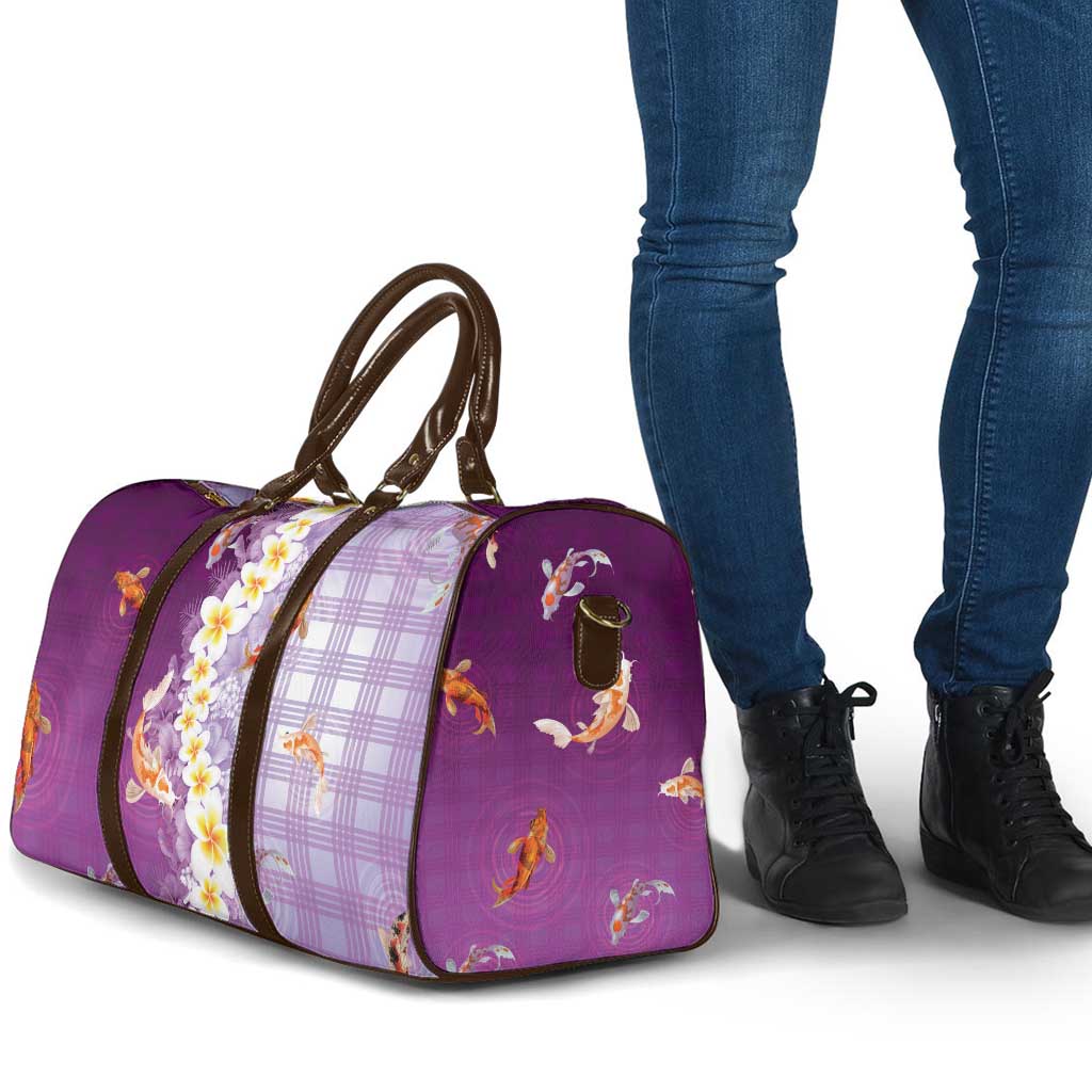 Hawaii And Japan Travel Bag Plumeria Lei With Koi Fish Purple LT05 - Polynesian Pride