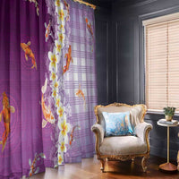 Hawaii And Japan Window Curtain Plumeria Lei With Koi Fish Purple LT05 - Polynesian Pride