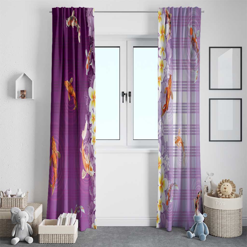 Hawaii And Japan Window Curtain Plumeria Lei With Koi Fish Purple LT05 - Polynesian Pride