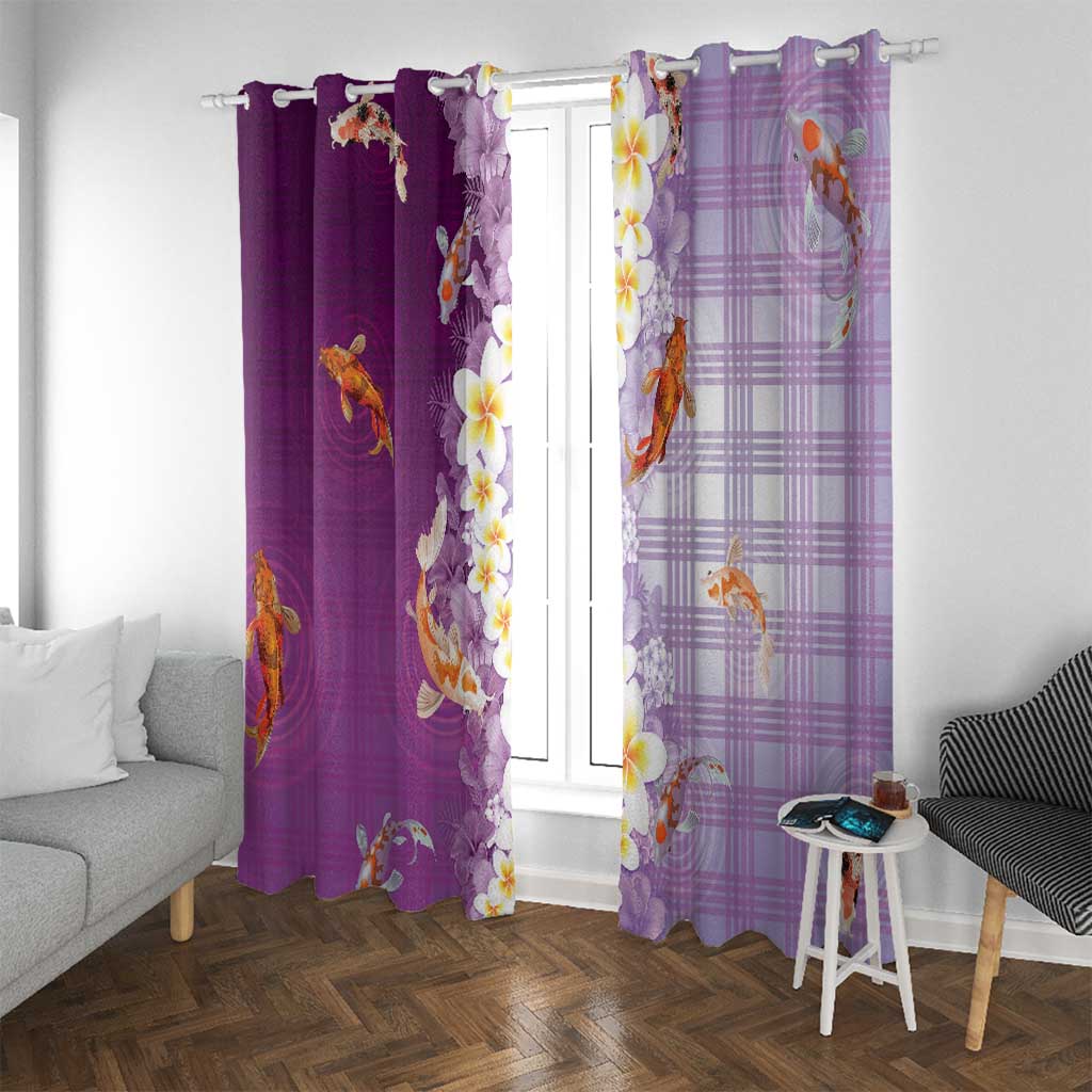 Hawaii And Japan Window Curtain Plumeria Lei With Koi Fish Purple LT05 With Grommets Purple - Polynesian Pride