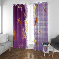 Hawaii And Japan Window Curtain Plumeria Lei With Koi Fish Purple LT05 With Grommets Purple - Polynesian Pride