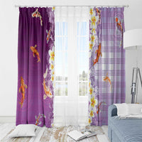 Hawaii And Japan Window Curtain Plumeria Lei With Koi Fish Purple LT05 - Polynesian Pride