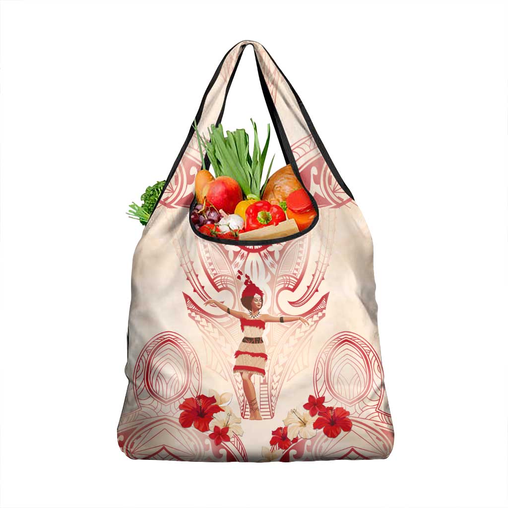 Siva Samoa Grocery Bag Samoan Taupou With Polynesian Pattern