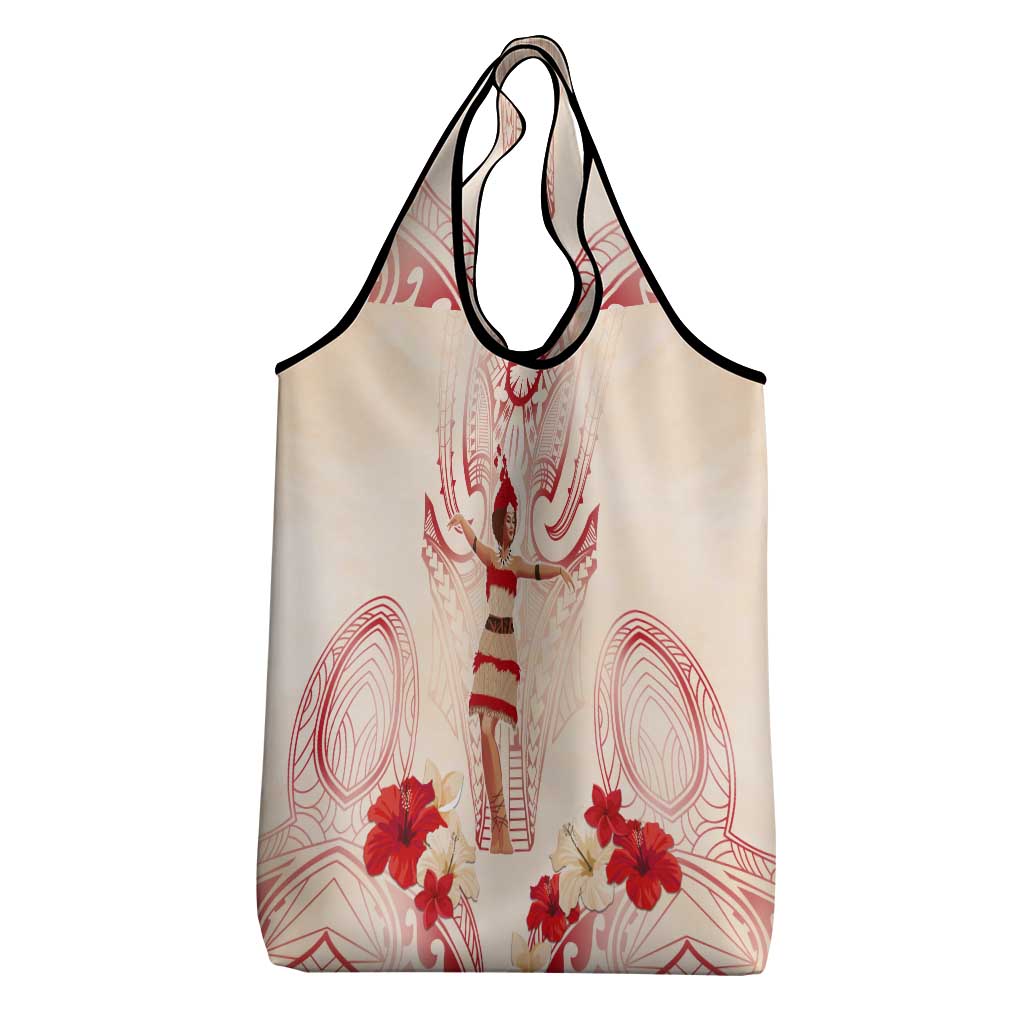 Siva Samoa Grocery Bag Samoan Taupou With Polynesian Pattern