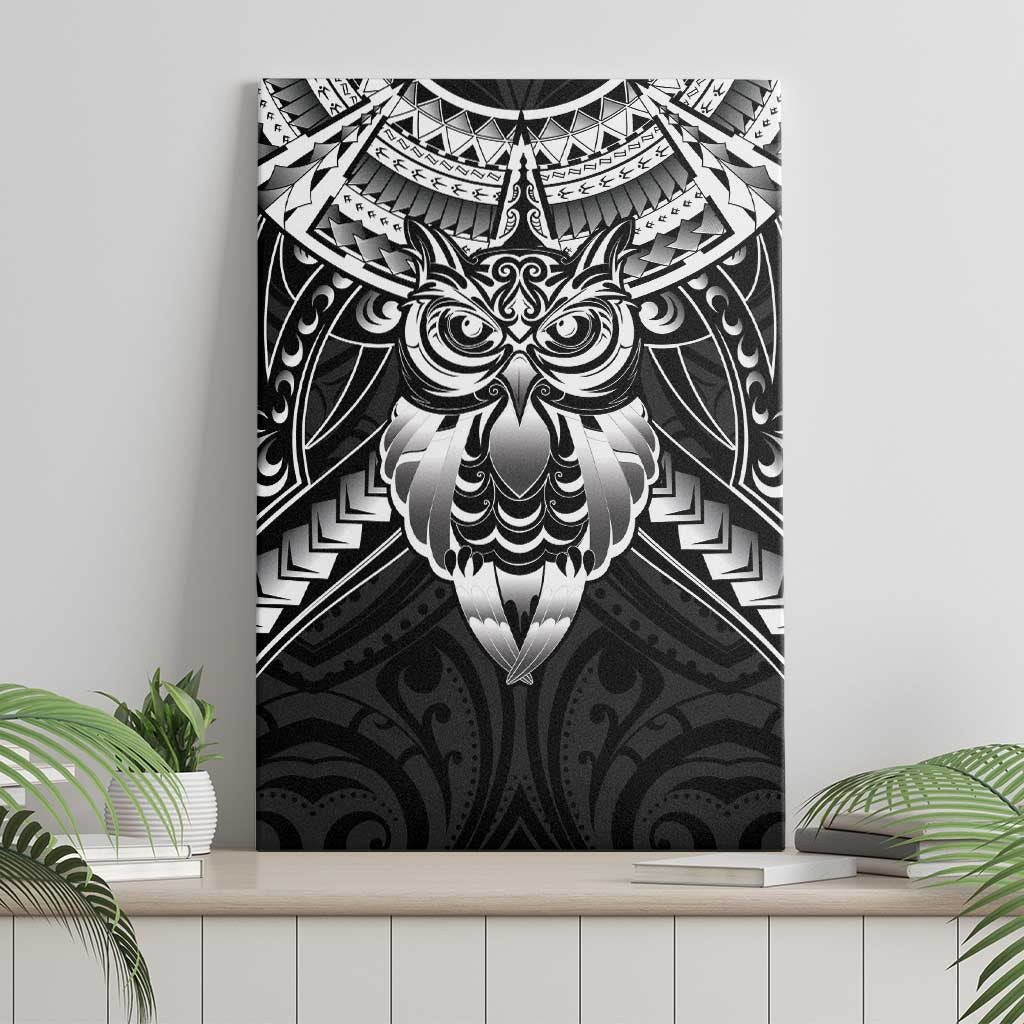 New Zealand Morepork Canvas Wall Art Maori Pattern Black
