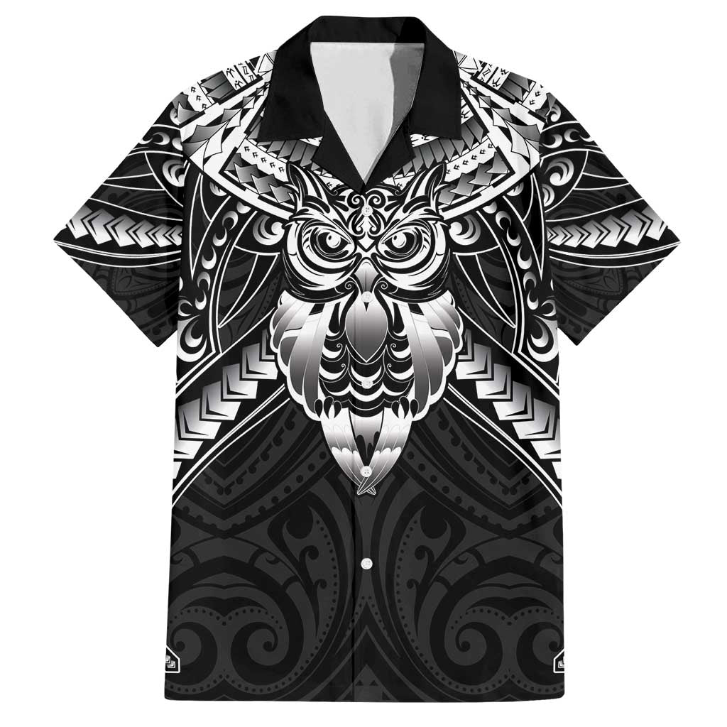 New Zealand Morepork Family Matching Off Shoulder Maxi Dress and Hawaiian Shirt Maori Pattern Black