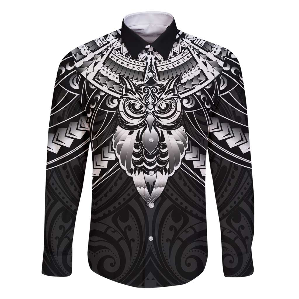 New Zealand Morepork Family Matching Off Shoulder Short Dress and Hawaiian Shirt Maori Pattern Black