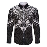 New Zealand Morepork Family Matching Off Shoulder Short Dress and Hawaiian Shirt Maori Pattern Black