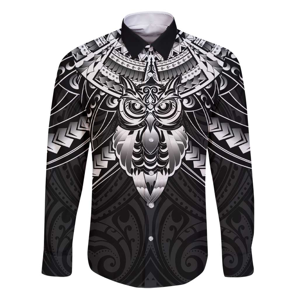 New Zealand Morepork Family Matching Short Sleeve Bodycon Dress and Hawaiian Shirt Maori Pattern Black