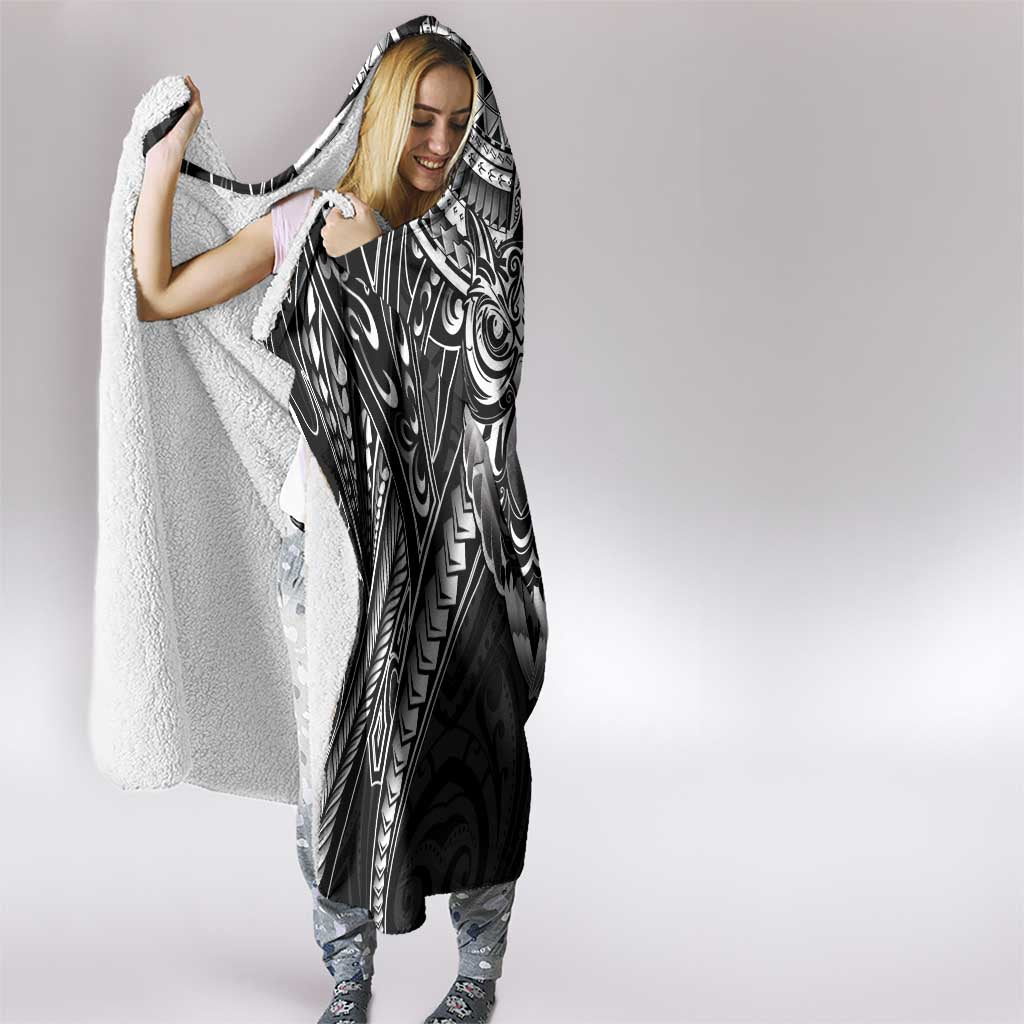 New Zealand Morepork Hooded Blanket Maori Pattern Black