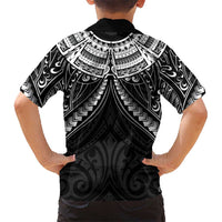 New Zealand Morepork Kid Hawaiian Shirt Maori Pattern Black