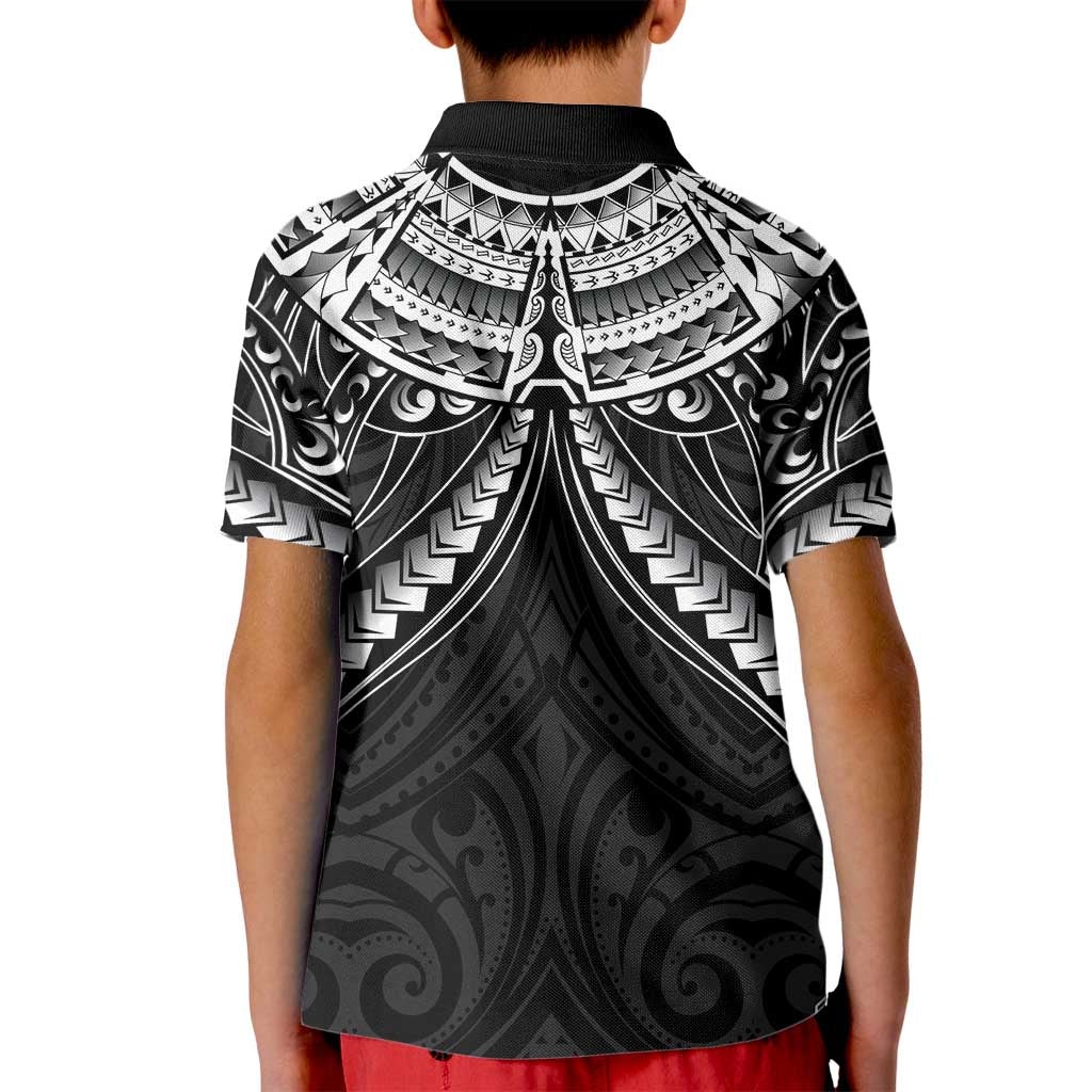 New Zealand Morepork Kid Polo Shirt Maori Pattern Black