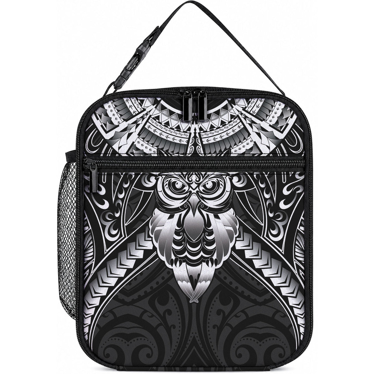 New Zealand Morepork Lunch Bag Maori Pattern Black LT05 10.2 × 8.3 × 4.3 inch Black - Polynesian Pride