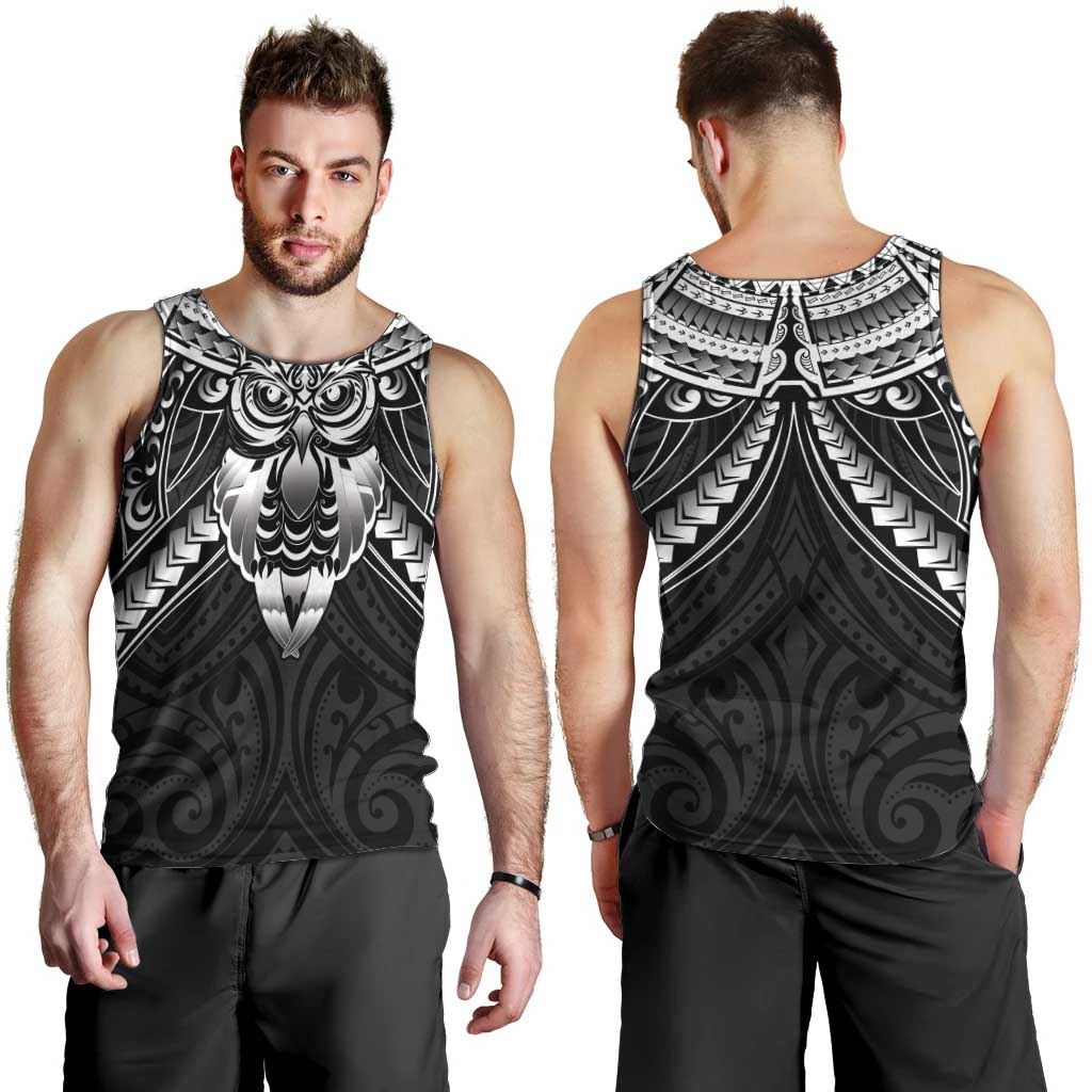 New Zealand Morepork Men Tank Top Maori Pattern Black