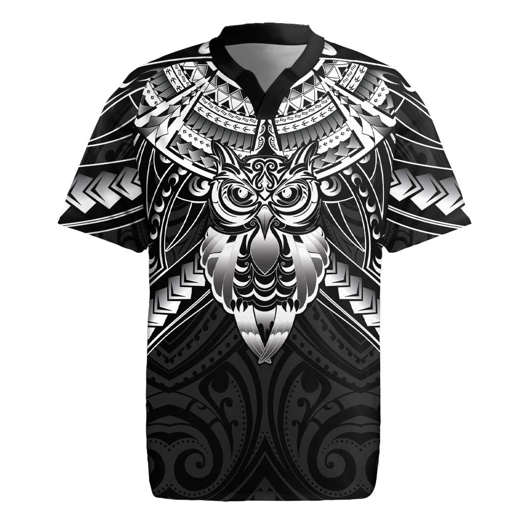 New Zealand Morepork Rugby Jersey Maori Pattern Black