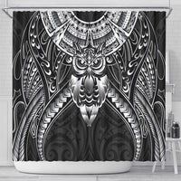 New Zealand Morepork Shower Curtain Maori Pattern Black