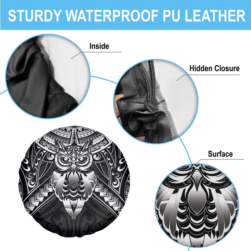 New Zealand Morepork Spare Tire Cover Maori Pattern Black