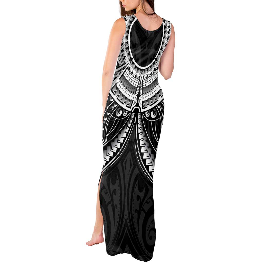 New Zealand Morepork Tank Maxi Dress Maori Pattern Black