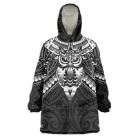 New Zealand Morepork Wearable Blanket Hoodie Maori Pattern Black