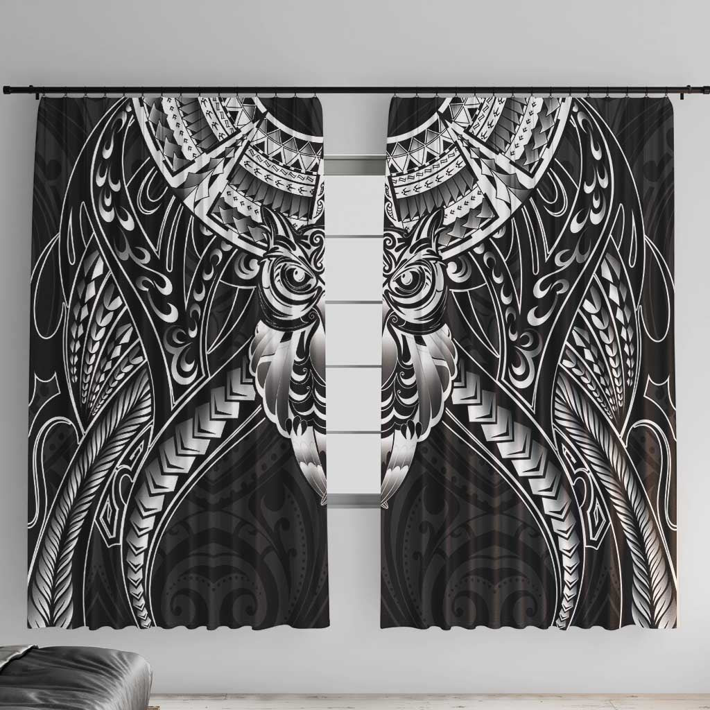 New Zealand Morepork Window Curtain Maori Pattern Black