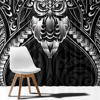 New Zealand Morepork Window Curtain Maori Pattern Black