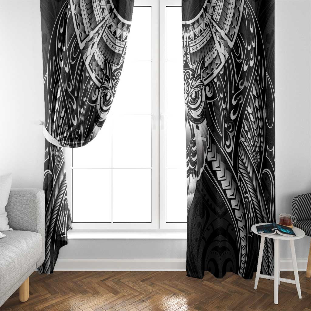 New Zealand Morepork Window Curtain Maori Pattern Black