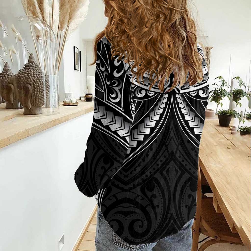New Zealand Morepork Women Casual Shirt Maori Pattern Black