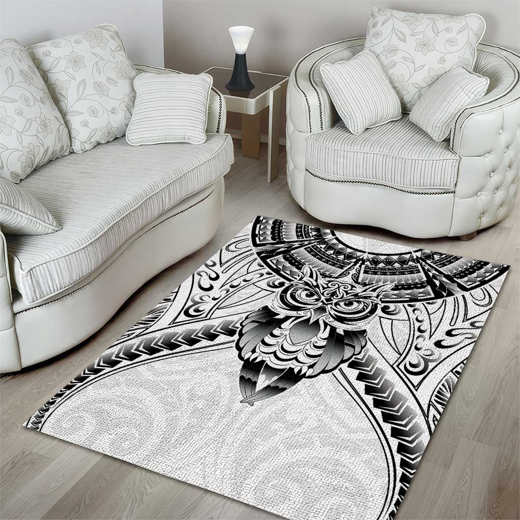 New Zealand Morepork Area Rug Maori Pattern White