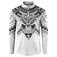 New Zealand Morepork Button Sweatshirt Maori Pattern White