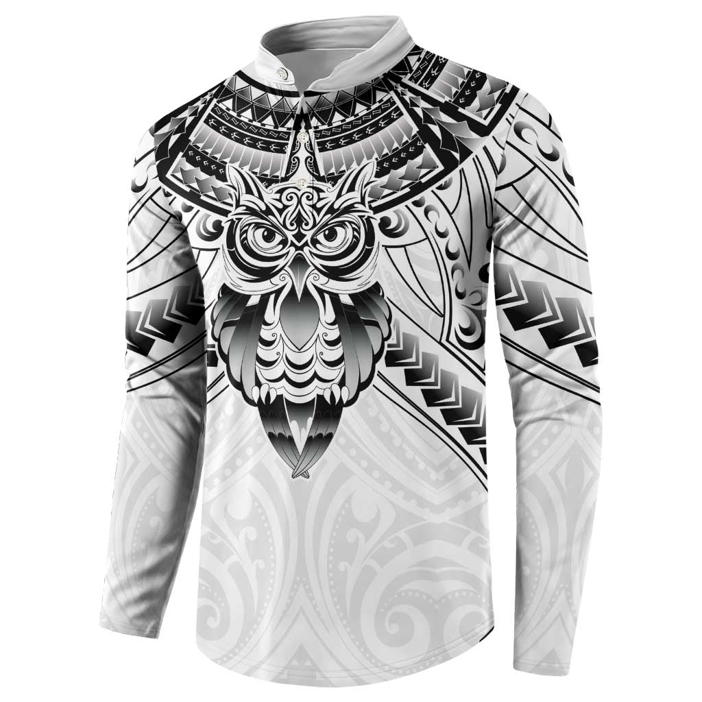 New Zealand Morepork Button Sweatshirt Maori Pattern White