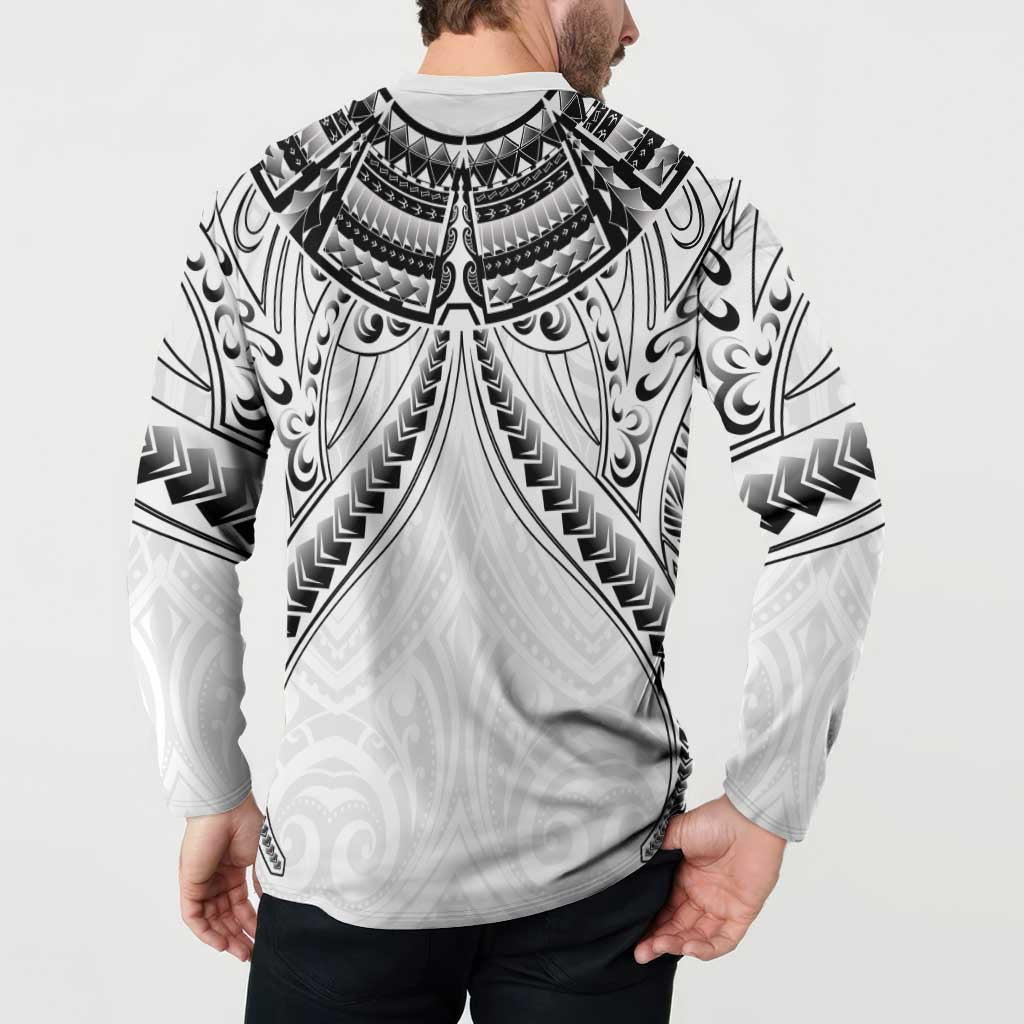New Zealand Morepork Button Sweatshirt Maori Pattern White