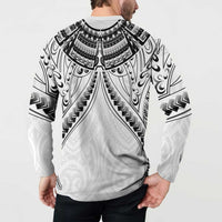 New Zealand Morepork Button Sweatshirt Maori Pattern White