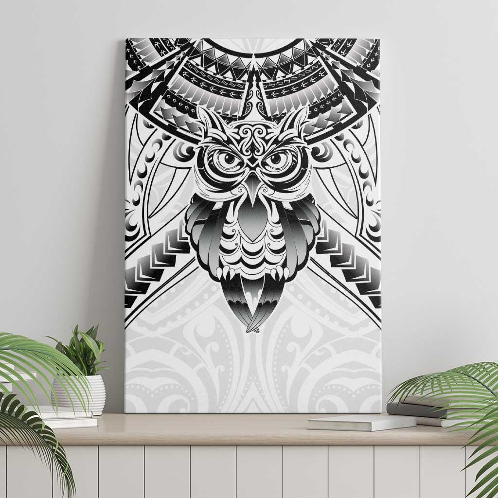 New Zealand Morepork Canvas Wall Art Maori Pattern White