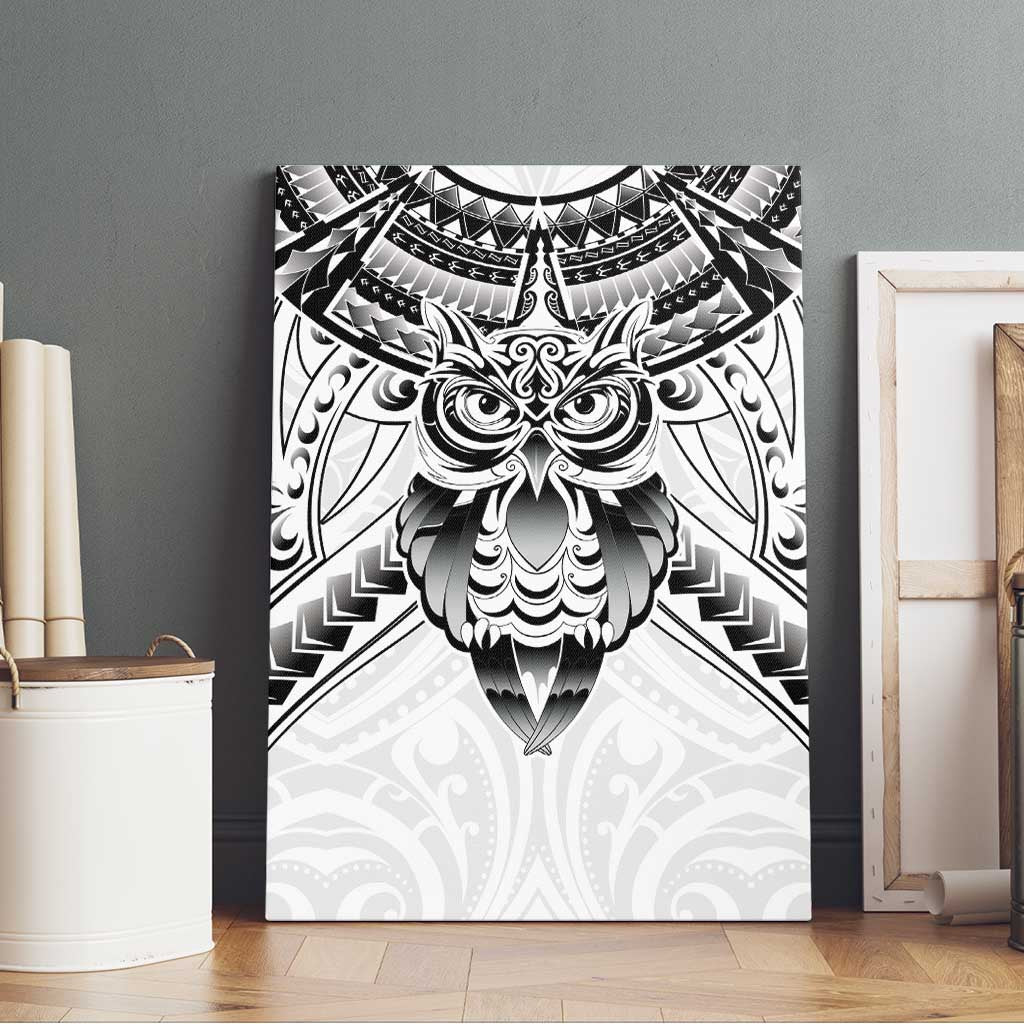 New Zealand Morepork Canvas Wall Art Maori Pattern White