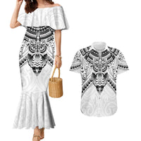 New Zealand Morepork Couples Matching Mermaid Dress and Hawaiian Shirt Maori Pattern White